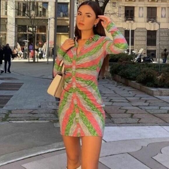 ZARA SHIRT DRESS WITH RUCHING - Picture 3 of 12